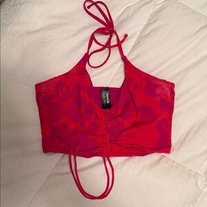 Hurley Red and Pink Floral Halter Top